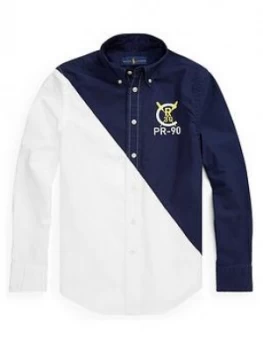 Image of Ralph Lauren Boys Long Sleeve Colour Block Shirt - Navy/White, Size 6 Years