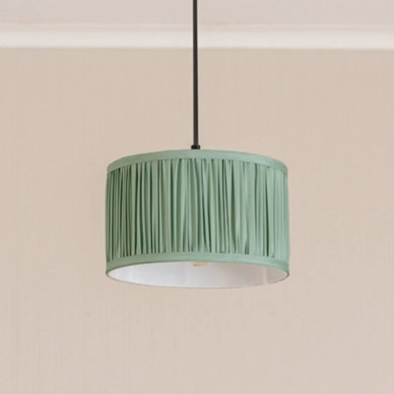 Image of ValueLights Jess Fabric Ruched Pleated Ceiling Floor Table Small Drum Lamp Shade Pale Green