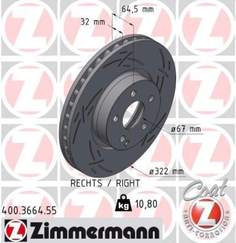 Image of ZIMMERMANN Brake disc ZIMMERMANN 400.3664.55