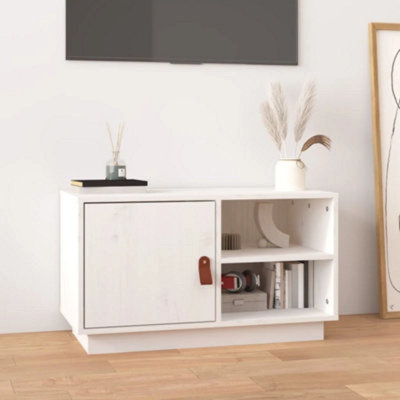Image of Vidaxl TV Cabinet White 70X34X40 Cm Solid Wood Pine, White 818236