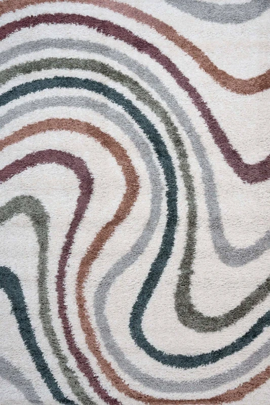 Image of THE RUGS Moodi Wavy Design Shaggy Soft High Pile Living Room Rug & Runner Size: 120cm x 170cm Multicolor Unisex 120cm x 170 cm