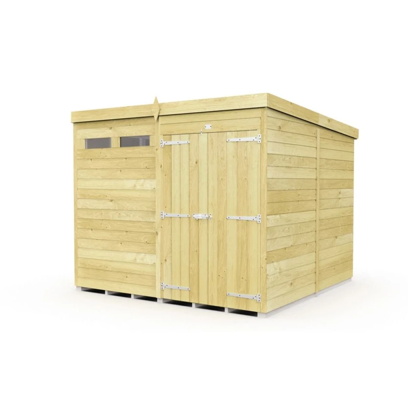 Image of Buttercup Farm 8 x 8 Feet Pent Security Shed - Double Door - L231 x W243 x H201cm in Brown Brown Unisex