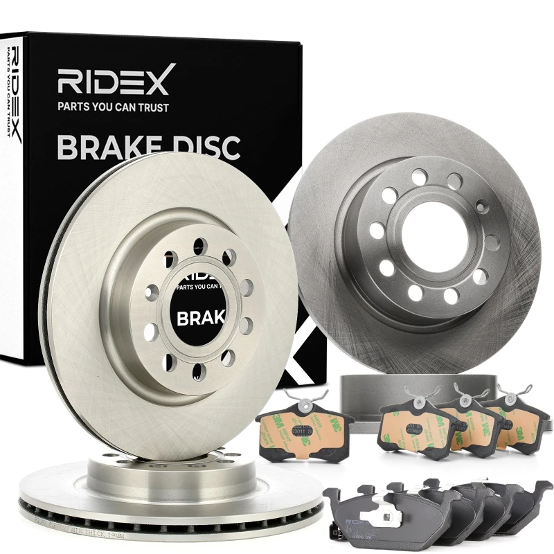 Image of RIDEX 3405B0324 Brake disc and pads set Front Axle, Brake Disc Type: internally vented, incl. wear warning contact Brake Set,disc brakes (3405)