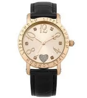 image of Lipsy Black Strap Watch with Gold Dial