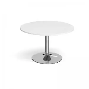 image of Trumpet base circular boardroom table 1200mm - chrome base and white