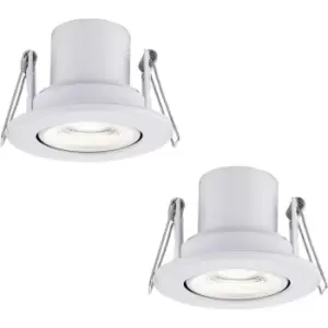 Image of 2 PACK Recessed Tiltable Ceiling Downlight - 8.5W Cool White LED - Matt White