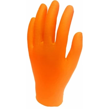 Image of Disposable Gloves, Orange, Nitrile, Textured, Size 11, Pk-100 - Orange Gripper