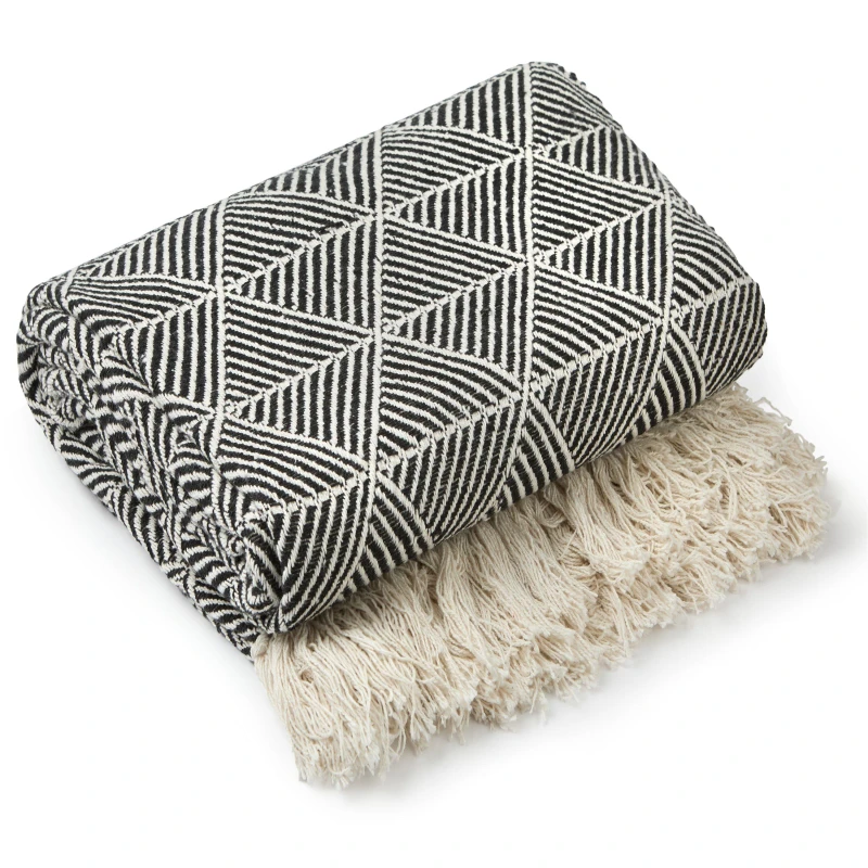 Image of Emma Barclay Throw Blanket Cotton Scandi Zahra Black unisex 127x152cm