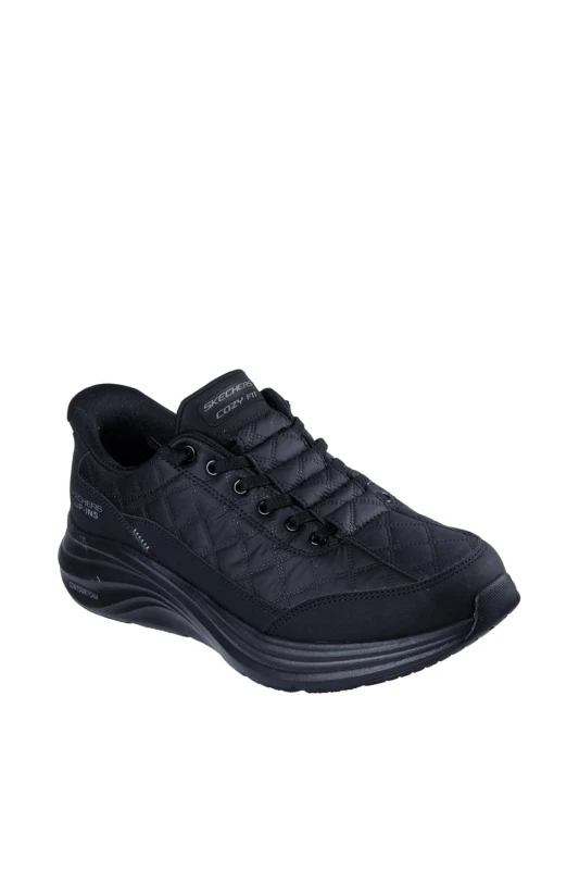 Image of Skechers Mens CONTOUR FOAM COZY FIT Cozy Fit Slip-Ins Quilted Sneaker Black Size: 9 Black Male 9
