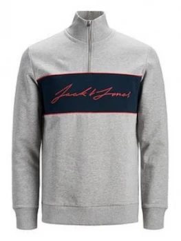 Image of Jack & Jones Boys Logo Half Zip Sweat - Grey Marl