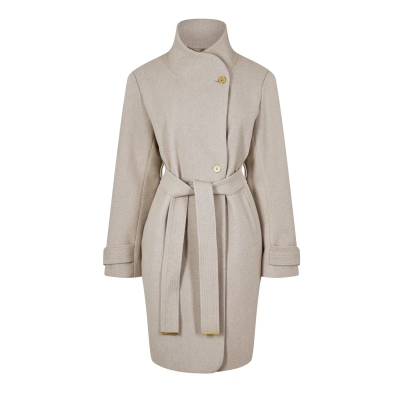 Image of Biba Womens Billie Belted Long Sleeve Mid-Length Overcoat Overcoats 10 (S) Neutral 66617069350