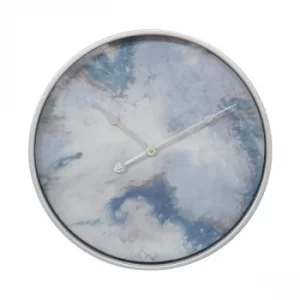 Silver & Blue Metal Wall Clock with Abstract Face