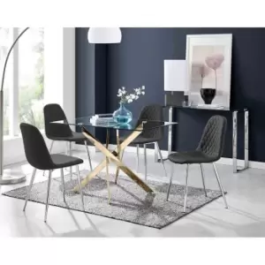 Image of Furniture Box Leonardo 4 Gold Dining Table and 4 Black Corona Silver Leg Chairs