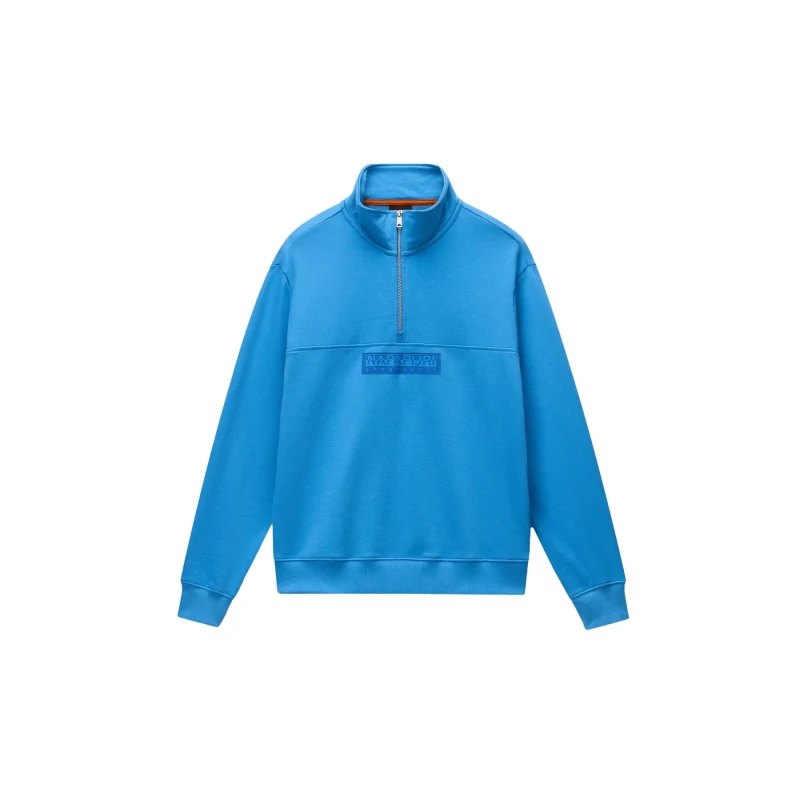 Image of Half Zip Sweatshirt in French Terry Napapijri Box Logo Bleu Male S