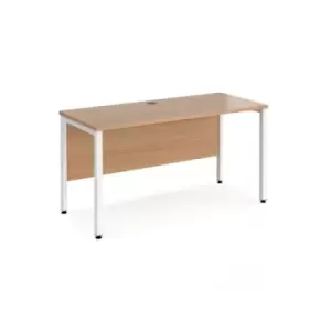 image of Office Desk 1400mm Rectangular Desk With Bench Leg Beech Tops With White Frames 600mm Depth Maestro 25