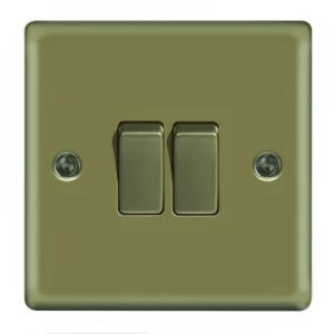 image of Wickes 10A Light Switch 2 Gang 2 Way Pearl Nickel Raised Plate