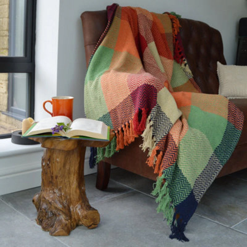 Image of Allure Bath Fashions Check Herringbone Multicoloured Throw - 125 X 150Cm