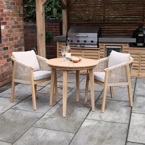 Image of Royalcraft Roma Bistro Set with Rope Lounge Dining Chairs - Beige One Size