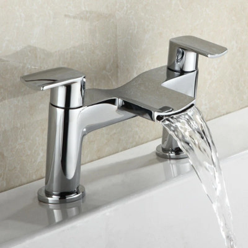 Image of Nes Home Galaxy Deck Mounted Solid Brass Waterfall Bath Filler Mixer Tap Chrome Silver