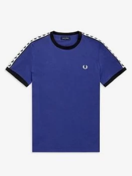 image of Fred Perry Taped Ringer T-Shirt, Blue, Size 2XL, Men