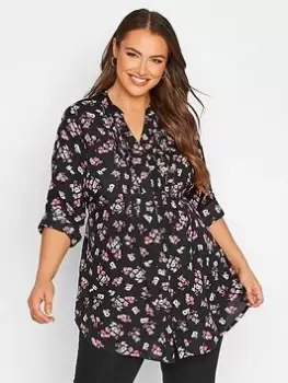 image of Yours Pintuck Shirt - Black/Floral, Black, Size 26-28, Women