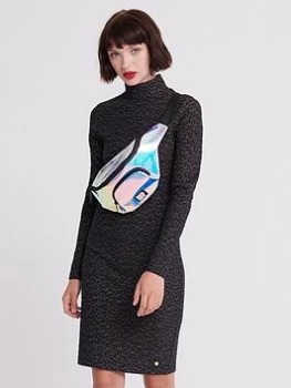 Image of Superdry High Neck Bodycon Dress - Black , Brown, Size 14, Women