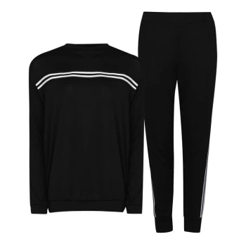 image of Miso Tape Striped Top and Joggers Tracksuit Loungewear Co Ord Set - Black