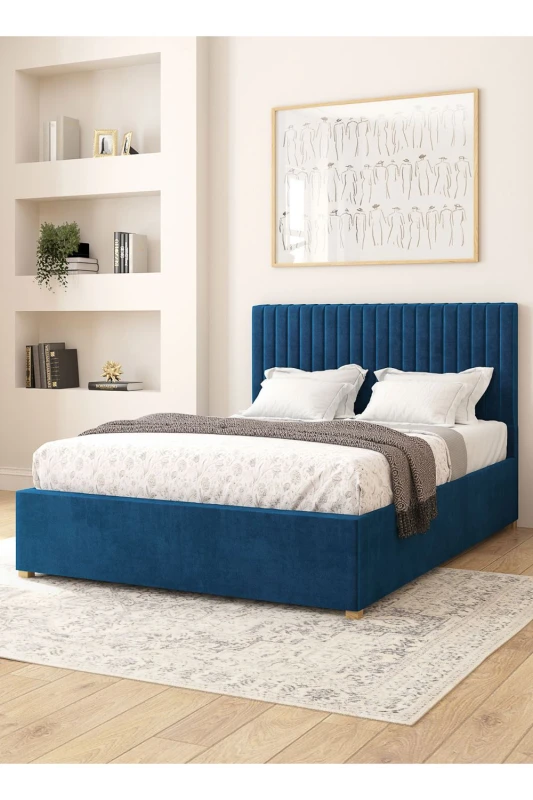 Image of Electronic Aspire Double Velvet Adjustable Bed with Mattress - Navy