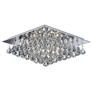 Image of 6 Light Square Ceiling Semi Flush Light Chrome with Pyramid Crystals, G9