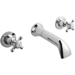 image of Topaz Wall Mounted Crosshead 3 Tap Hole Basin Mixer Tap with Dome Collar - BC317DX - Chrome - Hudson Reed