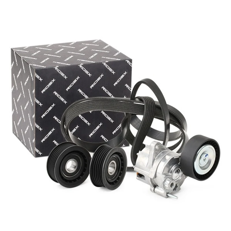 Image of RIDEX 542R1031 V-ribbed belt set with tensioner arm, tensioner pulley V-Ribbed Belt Set (542)