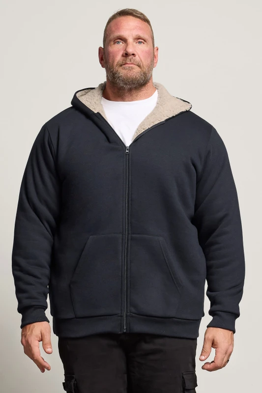 Image of BadRhino BadRhino Men Sherpa Zip Through Hoodie in Mid Navy Size: 3X-Large Mid Navy XXXL Male 5063589389749