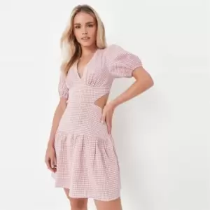 image of Missguided Petite Gingham Cut Out Mini Dress - Pink