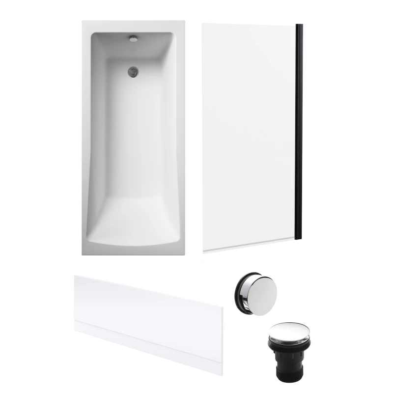 Image of Balterley Square Bath, Black Screen, Front Panel and Chrome Waste -1700x700mm Silver