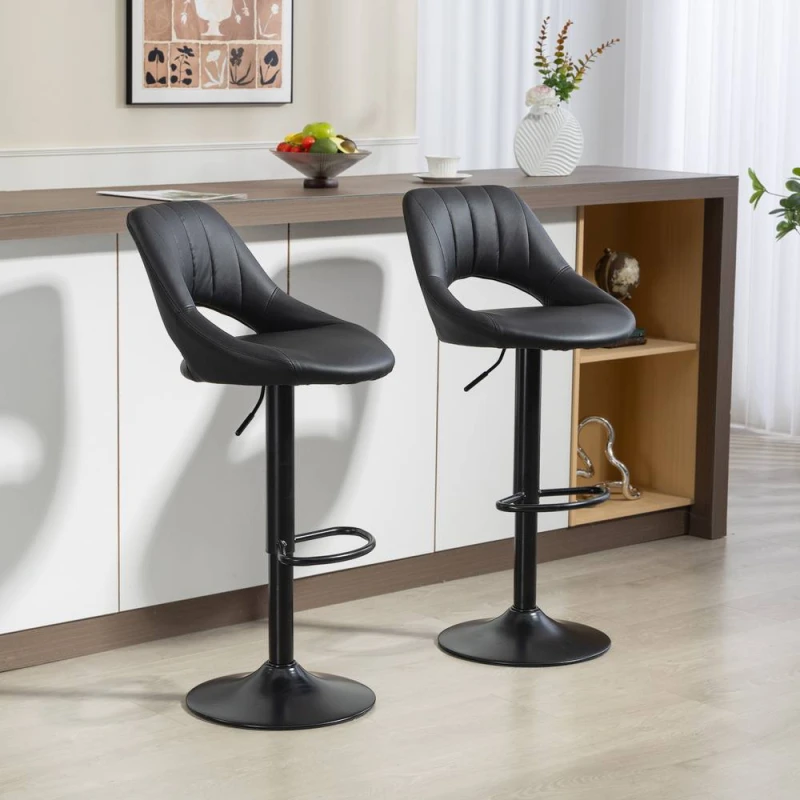 Image of HOMCOM Barstools Set of 2, Dining Stools with Backrest & Footrest, Black Unisex