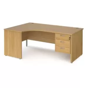 image of Office Desk Left Hand Corner Desk 1800mm With Pedestal Oak Top And Panel End Leg 1200mm Depth Maestro 25 MP18ELP3O