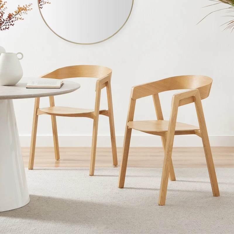 Image of FurnitureboxUK FurnitureboxUK Masa 2x Solid Oak and Veneer Wooden Dining Chairs in Light Oak Light Oak One Size Unisex 5060661186463