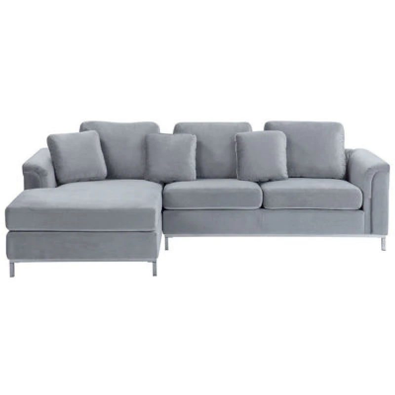 Image of Beliani Corner Sofa 4 Seater Oslo Velvet Grey Right Hand