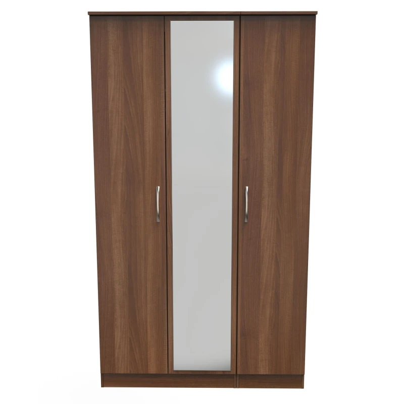 Image of Hampshire Triple Mirrored Wardrobe In Noche Walnut (Ready Assembled)