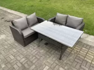 image of Fimous 4 Seater Outdoor Dark Grey PE Rattan Lounge Complete Sofa Set