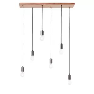 image of Stellan Plate Pendant Ceiling Lamp, Oak Stained Plywood, Anthracite Finish