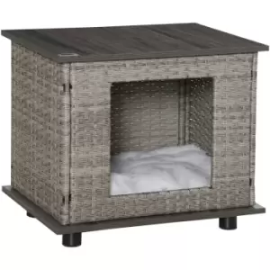 Image of Pawhut - Wicker Dog House W/ Soft Cushion Adjustable Feet 60 x 44 x 51.5 cm