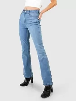 Image of Boohoo Split Hem Stretch Flared Jeans - Light Blue Size 12, Women