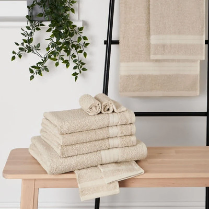 Image of OHS OHS Luxury 100% Cotton 10 Piece Bathroom Towel Bale Set in Beige Size: Bath Towel Beige Bath Towel Unisex 5027434153237