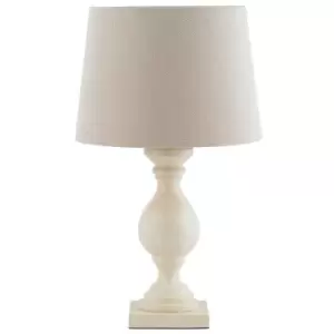 image of Classic Wooden Table Lamp Ivory & Off White Linen Shade Pretty Bedside Light