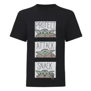 Image of Star Wars: The Mandalorian Boys Protect Attack Snack The Child T-Shirt (7-8 Years) (Black)