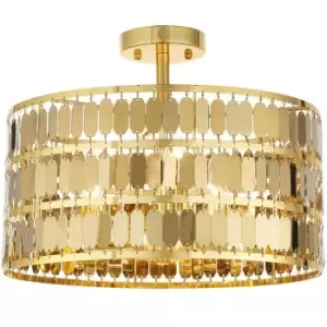 Image of Low Ceiling Light Hex Gold Plate Shade Round Modern Dimmable Feature Fitting