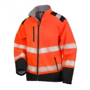 Image of Result Adults Unisex Safe-Guard Ripstop Safety Soft Shell Jacket (4XL) (Fluorescent Orange/Black)