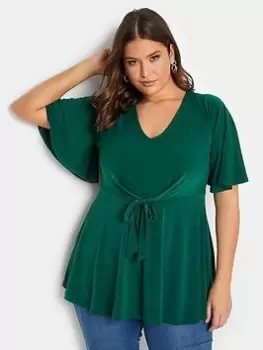 Image of Yours Front Wrap Angel Sleeve Ity Top, Green, Size 18, Women