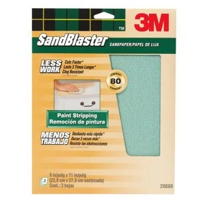 image of 3M Sandblaster Coarse 80 Grit Sandpaper - Pack of 3 Multi Surface Sheets